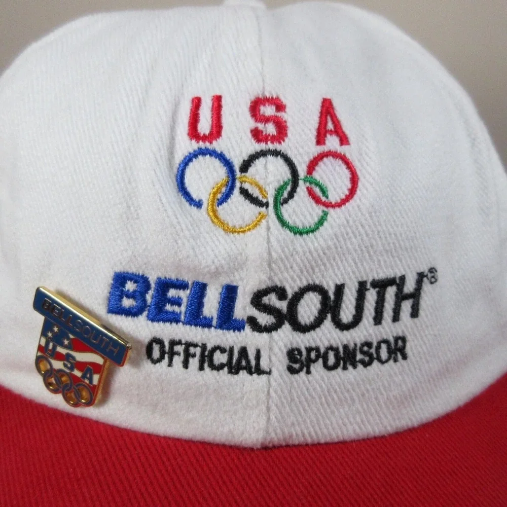 Vintage US Olympics Hat 1996 Atlanta Strap Back Made In USA Bell South With Pin‎